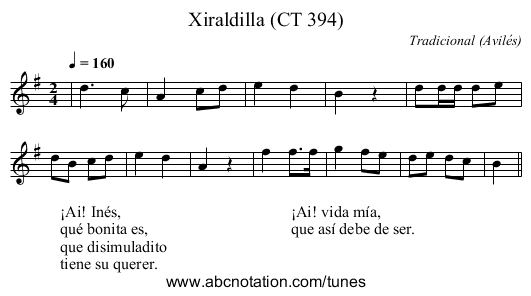 Xiraldilla (CT 394) - staff notation