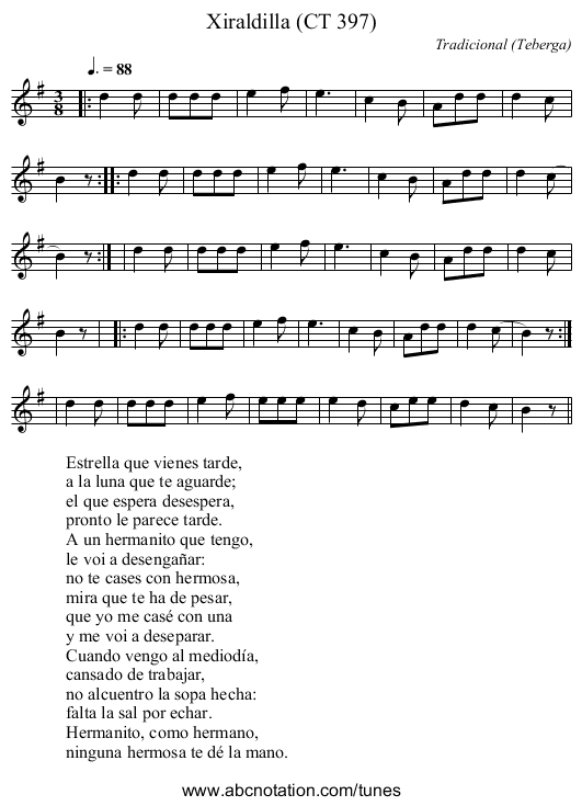 Xiraldilla (CT 397) - staff notation