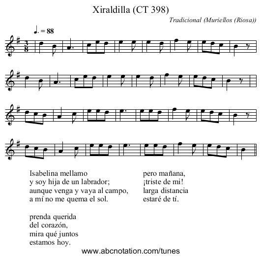 Xiraldilla (CT 398) - staff notation