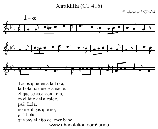 Xiraldilla (CT 416) - staff notation