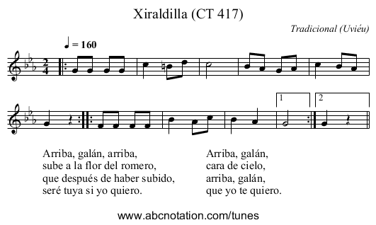 Xiraldilla (CT 417) - staff notation