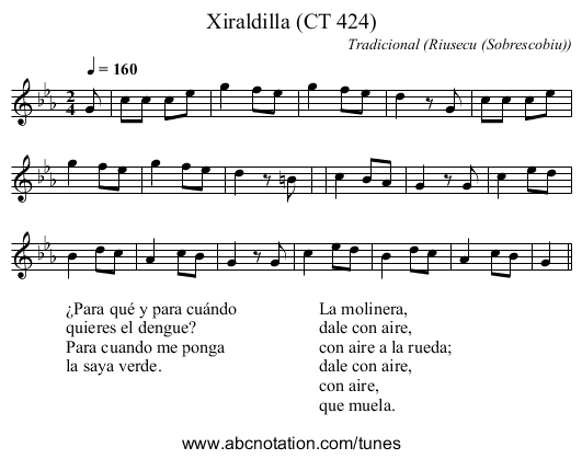 Xiraldilla (CT 424) - staff notation