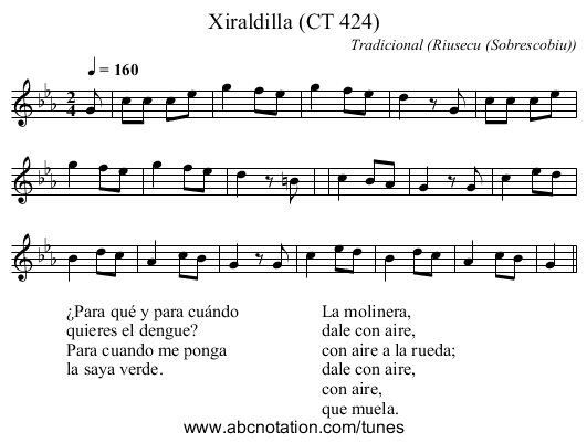 Xiraldilla (CT 424) - staff notation