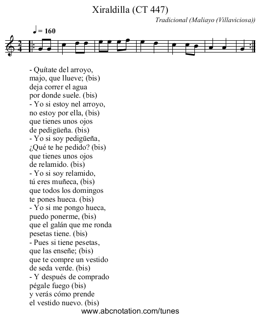 Xiraldilla (CT 447) - staff notation