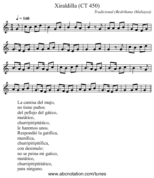Xiraldilla (CT 450) - staff notation