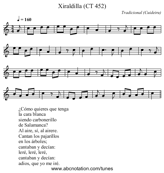 Xiraldilla (CT 452) - staff notation