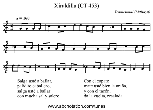 Xiraldilla (CT 453) - staff notation