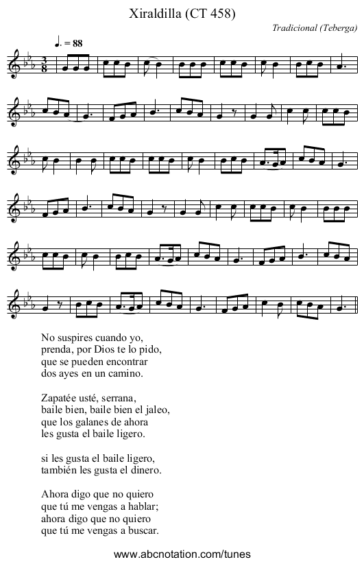 Xiraldilla (CT 458) - staff notation