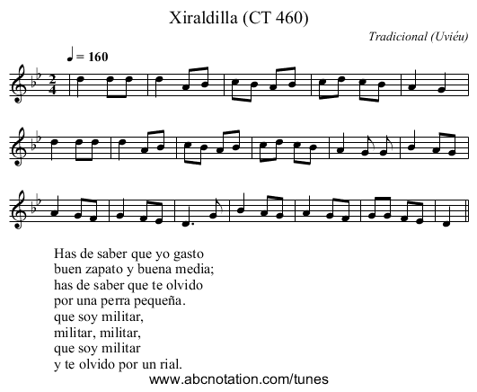 Xiraldilla (CT 460) - staff notation