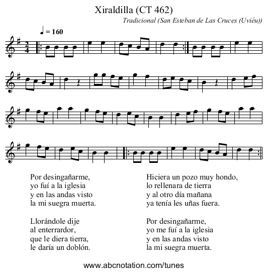 Xiraldilla (CT 462) - staff notation