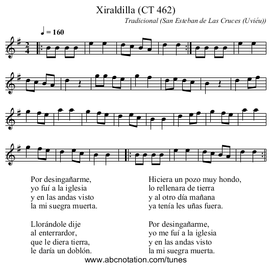 Xiraldilla (CT 462) - staff notation