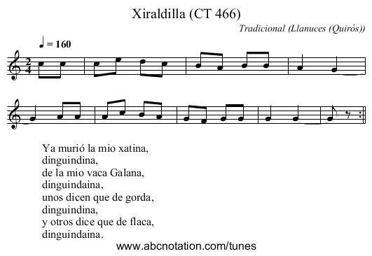 Xiraldilla (CT 466) - staff notation