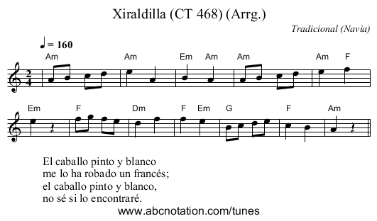 Xiraldilla (CT 468) (Arrg.) - staff notation