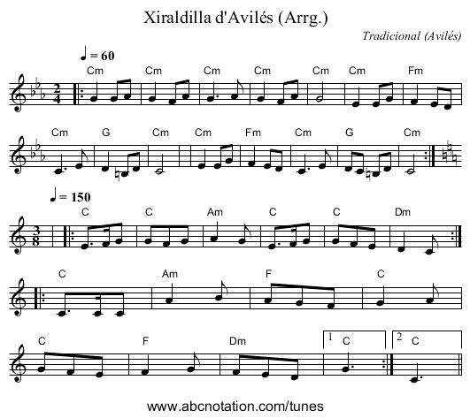 Xiraldilla d'Avilés (Arrg.) - staff notation