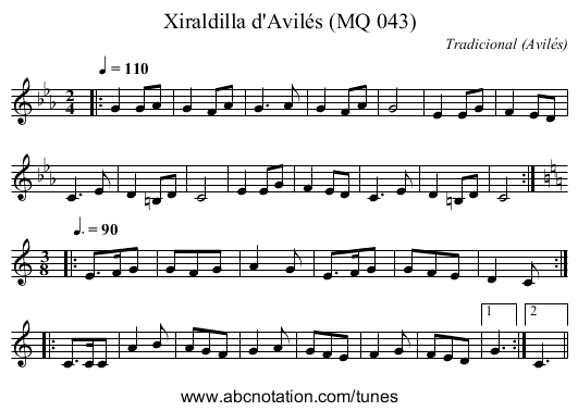 Xiraldilla d'Avilés (MQ 043) - staff notation