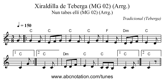 Xiraldilla de Teberga (MG 02) (Arrg.) - staff notation