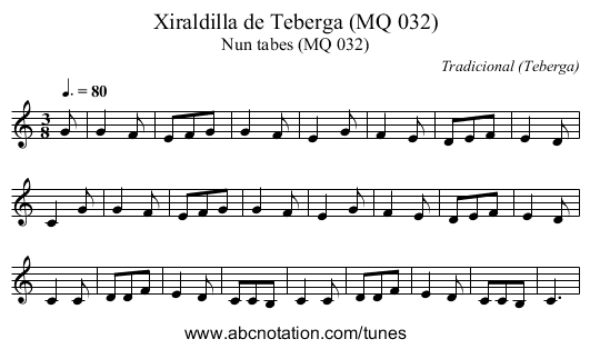 Xiraldilla de Teberga (MQ 032) - staff notation