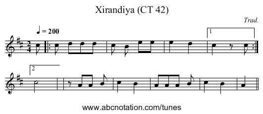 Xirandiya (CT 42) - staff notation