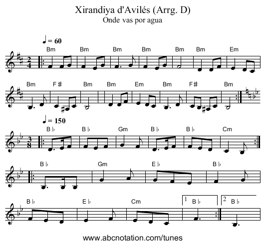 Xirandiya d'Avilés (Arrg. D) - staff notation