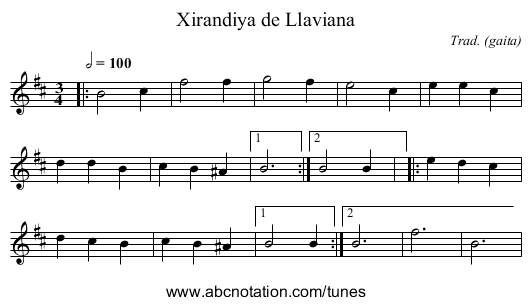 Xirandiya de Llaviana - staff notation