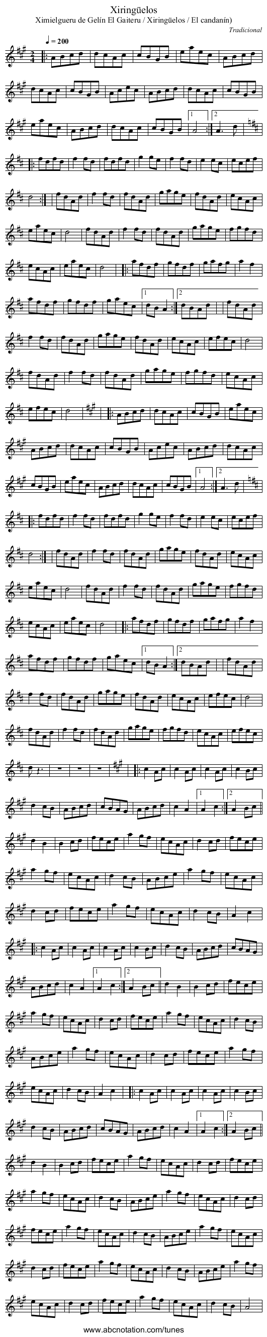Xiringüelos - staff notation