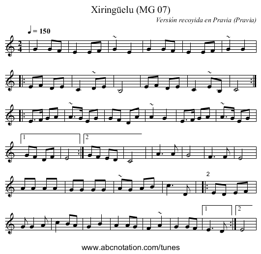 Xiringüelu (MG 07) - staff notation