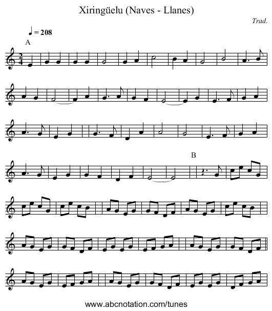 Xiringüelu (Naves - Llanes) - staff notation