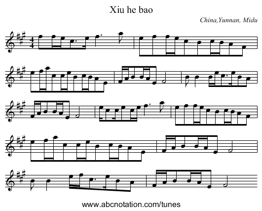 Xiu he bao - staff notation