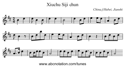 Xiuchu Siji chun - staff notation
