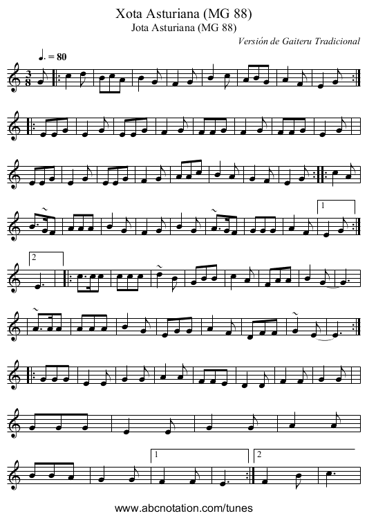 Xota Asturiana (MG 88) - staff notation