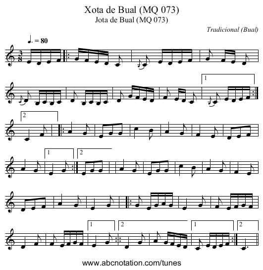 Xota de Bual (MQ 073) - staff notation