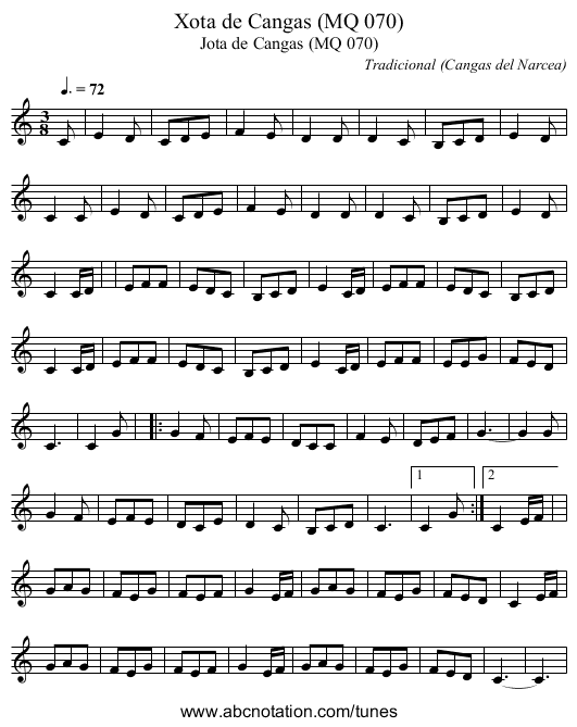 Xota de Cangas (MQ 070) - staff notation