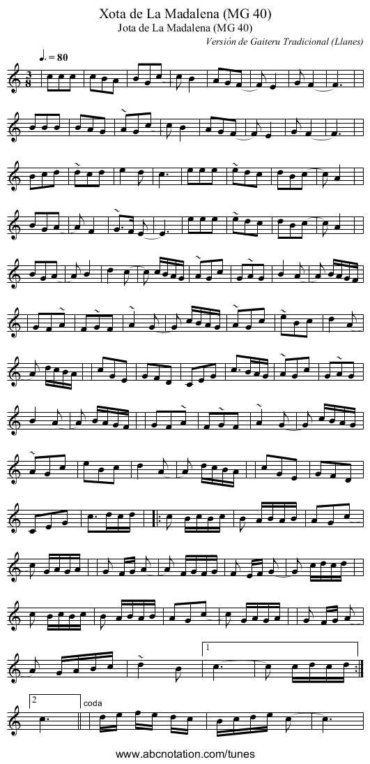 Xota de La Madalena (MG 40) - staff notation