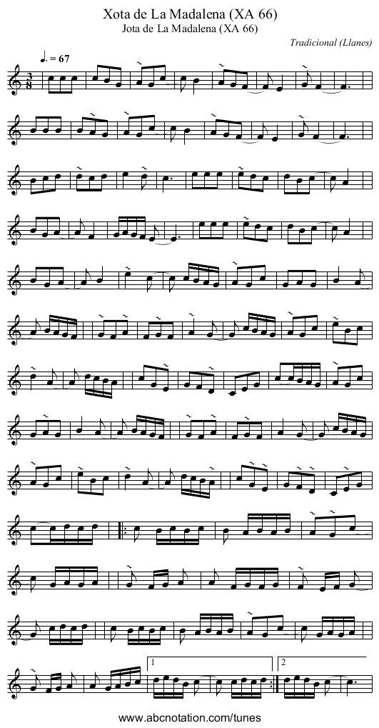 Xota de La Madalena (XA 66) - staff notation