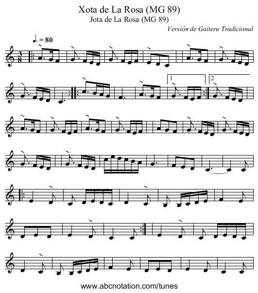 Xota de La Rosa (MG 89) - staff notation