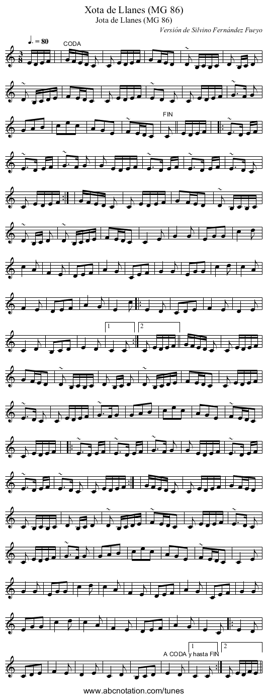 Xota de Llanes (MG 86) - staff notation