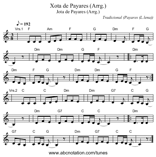 Xota de Payares (Arrg.) - staff notation