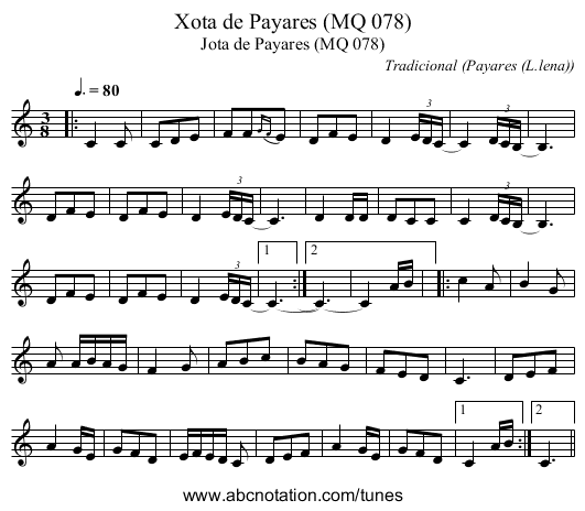 Xota de Payares (MQ 078) - staff notation