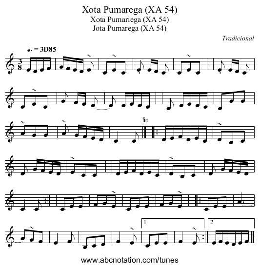 Xota Pumarega (XA 54) - staff notation