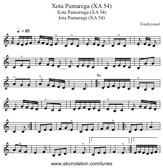 Xota Pumarega (XA 54) - staff notation