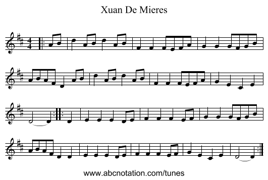 Xuan De Mieres - staff notation