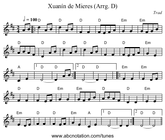 Xuanín de Mieres (Arrg. D) - staff notation