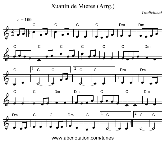 Xuanín de Mieres (Arrg.) - staff notation