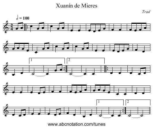 Xuanín de Mieres - staff notation