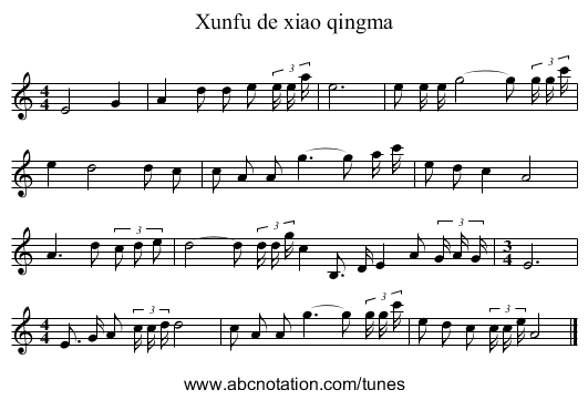 Xunfu de xiao qingma - staff notation