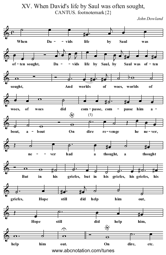 XV. When David's life by Saul was often sought, - staff notation