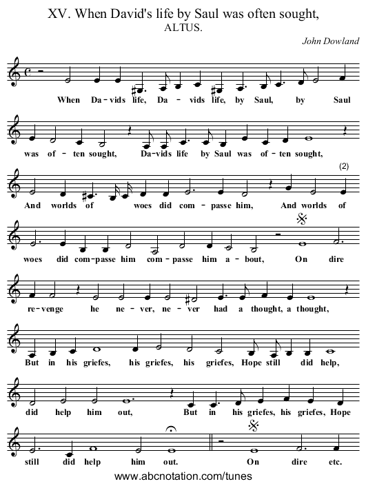 XV. When David's life by Saul was often sought, - staff notation
