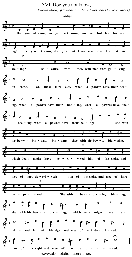 XVI. Doe you not know, - staff notation