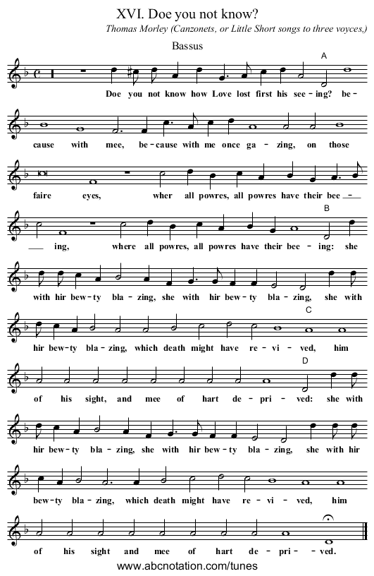 XVI. Doe you not know? - staff notation