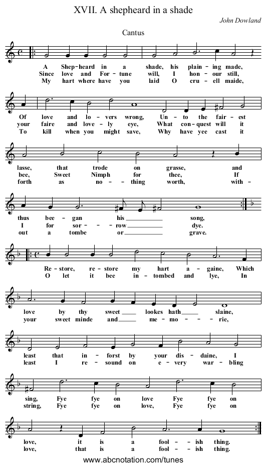 XVII. A shepheard in a shade - staff notation